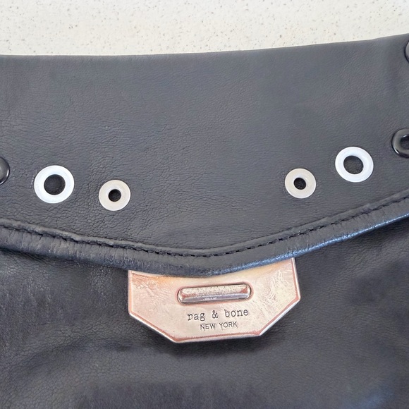 Rag and Bone Grommet Stylish Black Shoulder Bag w/ chain - Picture 2 of 13